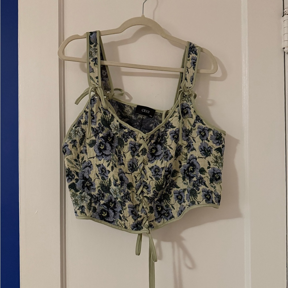 Cider Blue and Green Floral Crop Top